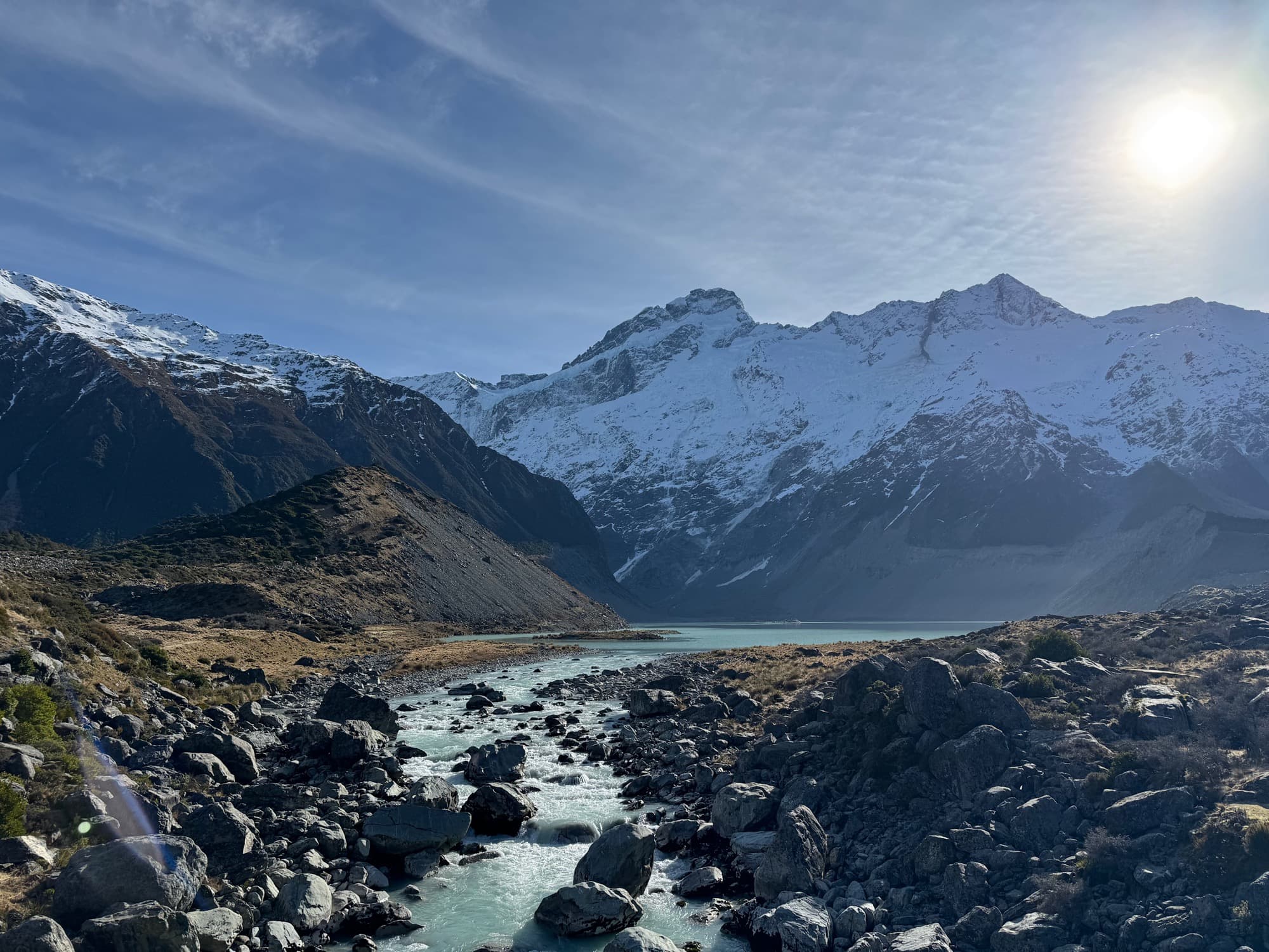 Alpine lake in perfect solitude surrounded by peaks